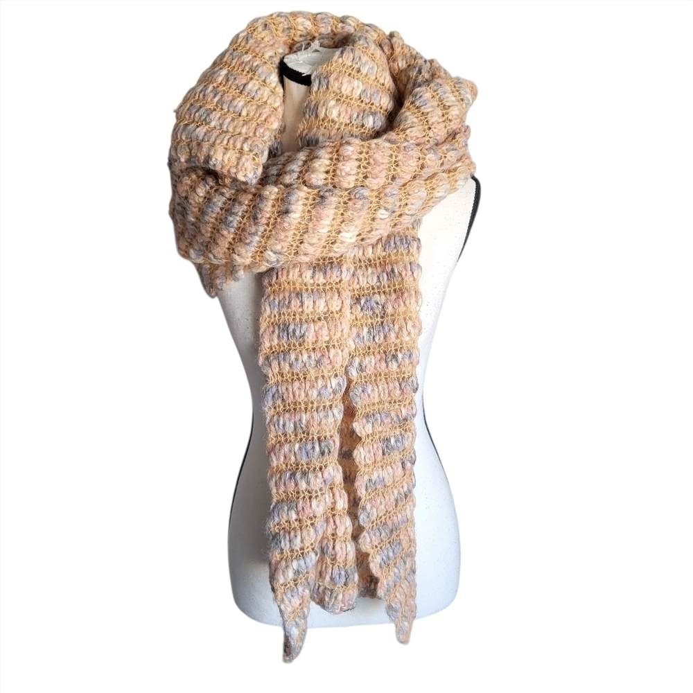Vintage Italian Made Wool Scarf For Abraham and Strauss Peach Gray Pink White
